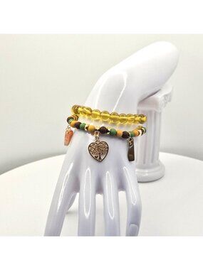 Yellow Beaded And Multicolor Stretch Boho Charm Bracelet Set